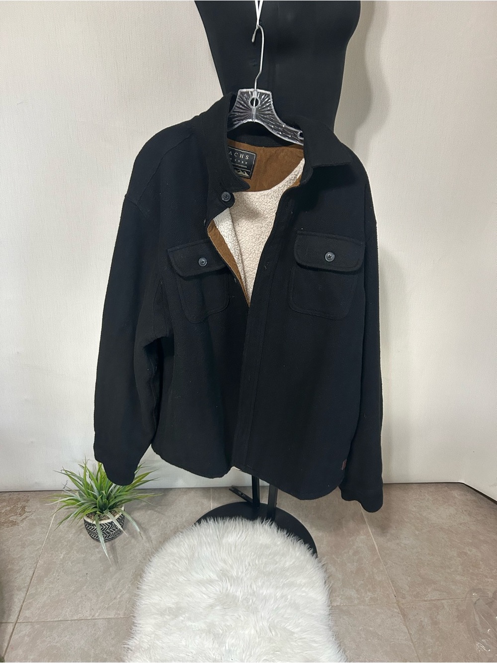 Jachs NEW YORK Size XXL MAN Black Sherpa-Lined Field Jacket with Tan Trim